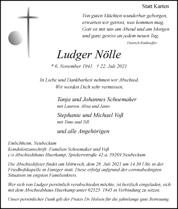 Traueranzeige von Ludger Nölle von Die Glocke