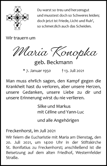 Traueranzeige von Maria Konopka von Die Glocke