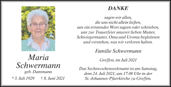 Traueranzeige von Maria Schwermann von Die Glocke