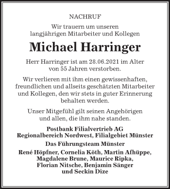 Traueranzeige von Michael Harringer von Die Glocke