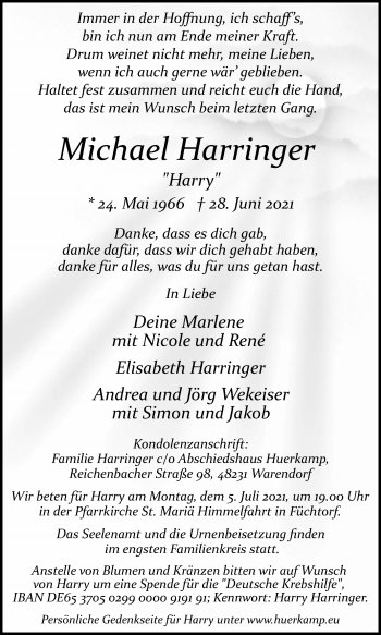 Traueranzeige von Michael Harringer von Die Glocke