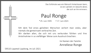 Traueranzeige von Paul Ronge von Die Glocke