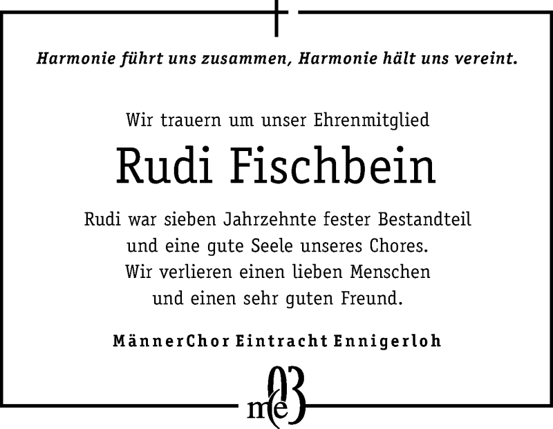  Traueranzeige für Rudi Fischbein vom 17.07.2021 aus Die Glocke