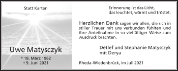 Traueranzeige von Uwe Matysczyk von Die Glocke