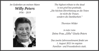 Traueranzeige von Willy Peters von Die Glocke