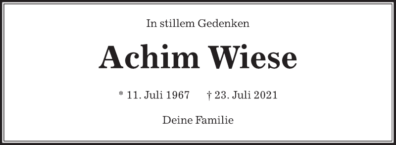  Traueranzeige für Achim Wiese vom 04.08.2021 aus Die Glocke