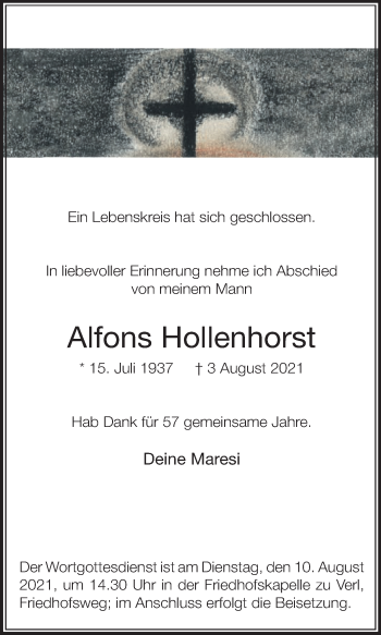 Traueranzeige von Alfons Hollenhorst von Die Glocke