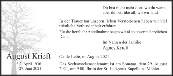 Traueranzeige von August Knieft von Die Glocke