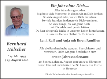 Traueranzeige von Bernhard Hölscher von Die Glocke