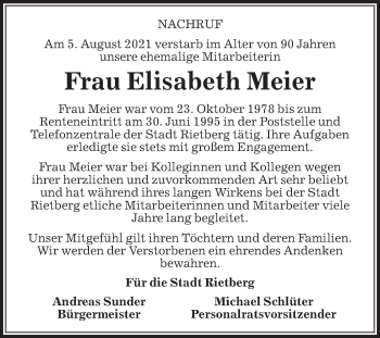 Traueranzeige von Elisabeth Meier von Die Glocke