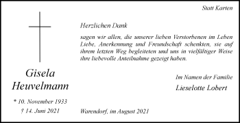 Traueranzeige von Gisela Heuvelmann von Die Glocke