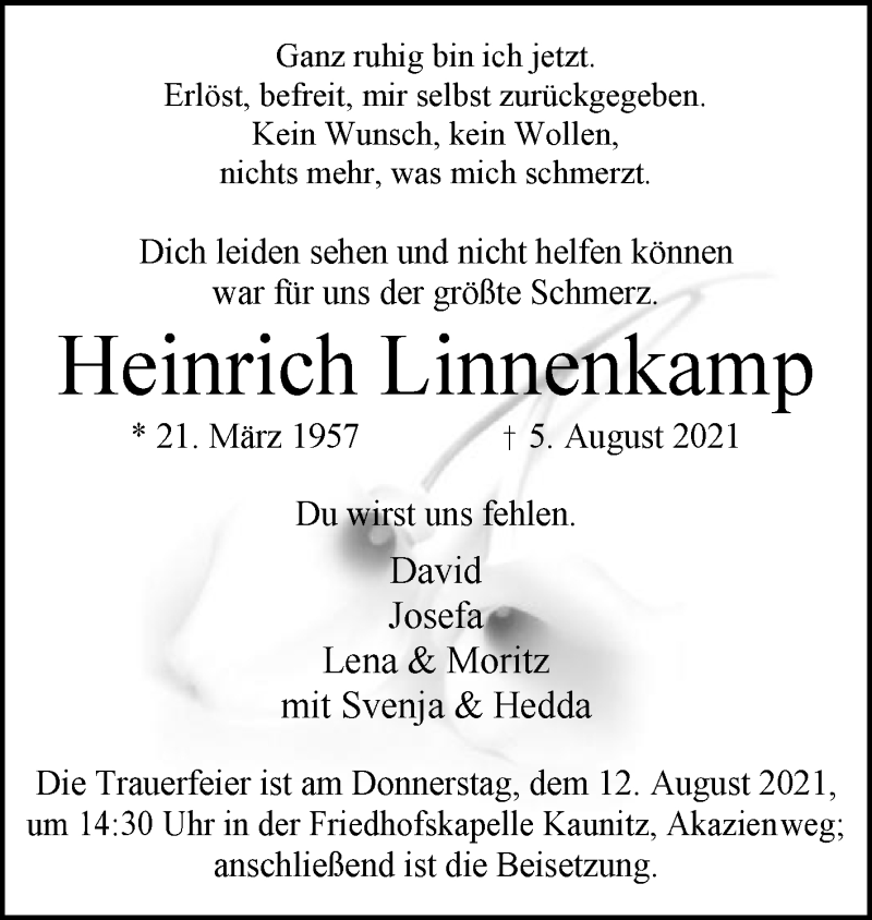  Traueranzeige für Heinrich Linnenkamp vom 09.08.2021 aus Die Glocke