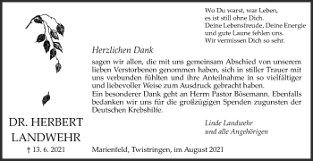 Traueranzeige von Herbert Landwehr von Die Glocke