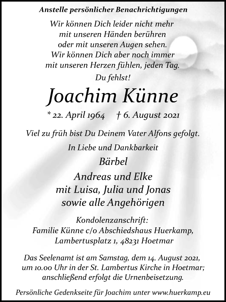  Traueranzeige für Joachim Künne vom 10.08.2021 aus Die Glocke