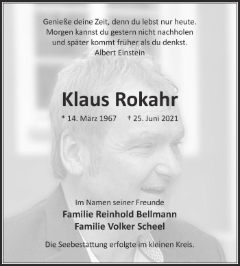 Traueranzeige von Klaus Rokahr von Die Glocke
