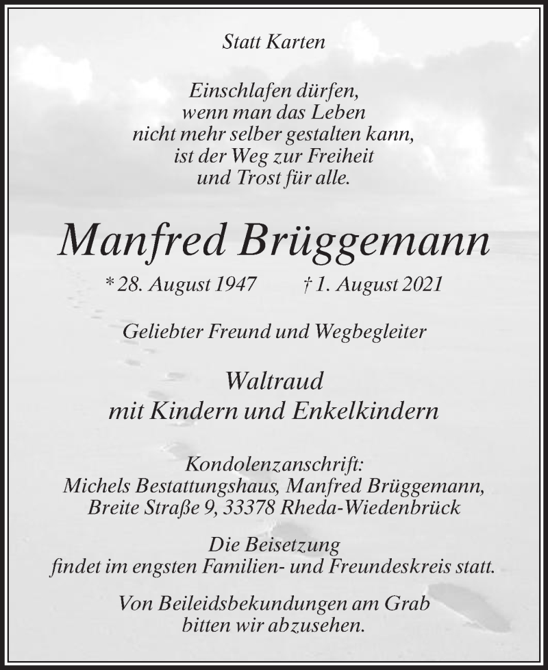  Traueranzeige für Manfred Brüggemann vom 07.08.2021 aus Die Glocke