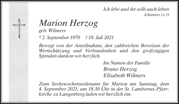 Traueranzeige von Marion Herzog von Die Glocke