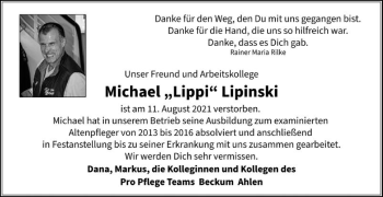 Traueranzeige von Michael Lipinski von Die Glocke