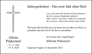 Traueranzeige von Alfons Pinkerneil von Die Glocke