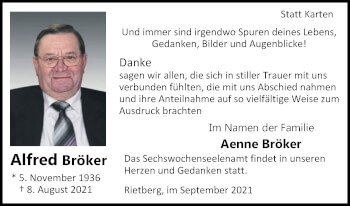 Traueranzeige von Alfred Bröker von Die Glocke