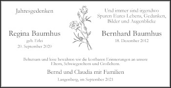 Traueranzeige von Bernhard Baumhus von Die Glocke