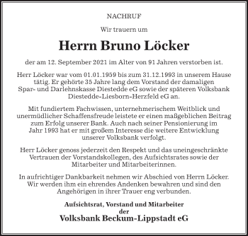 Traueranzeige von Bruno Löcker von Die Glocke