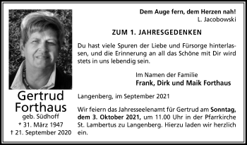 Traueranzeige von Gertrud Forthaus von Die Glocke