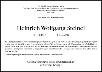 Traueranzeige von Heinrich Wolfgang Steinel von Die Glocke