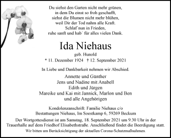 Traueranzeige von Ida Niehaus von Die Glocke