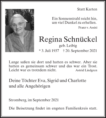 Traueranzeige von Regina Schnückel von Die Glocke