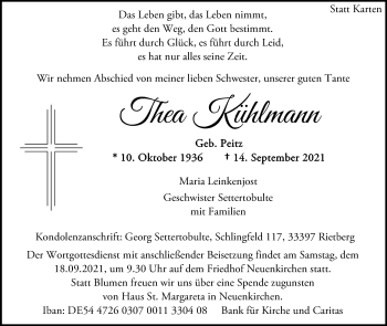 Traueranzeige von Thea Kühlmann von Die Glocke