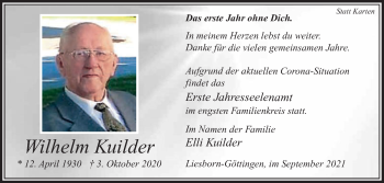 Traueranzeige von Wilhelm Kuilder von Die Glocke