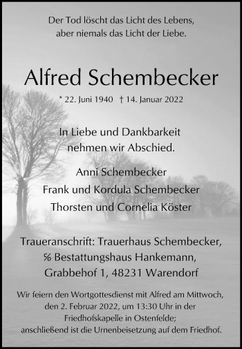 Traueranzeige von Alfred Schembecker von Die Glocke