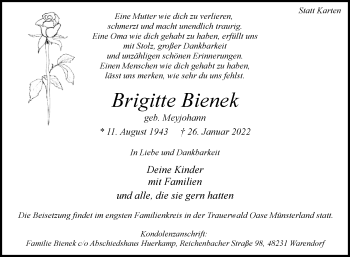 Traueranzeige von Brigitte Bienek von Die Glocke