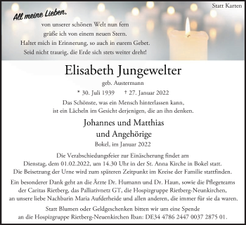 Traueranzeige von Elisabeth Jungewelter von Die Glocke