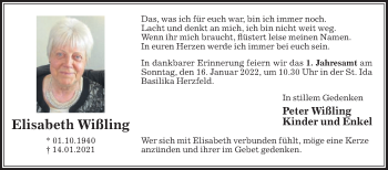 Traueranzeige von Elisabeth Wißling von Die Glocke