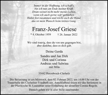 Traueranzeige von Franz-Josef Griese von Die Glocke