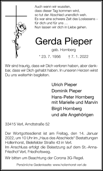 Traueranzeige von Gerda Pieper von Die Glocke