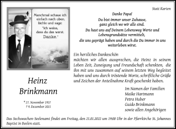 Traueranzeige von Heinz Brinkmann von Die Glocke