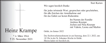 Traueranzeige von Heinz Krampe von Die Glocke