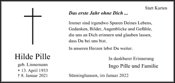 Traueranzeige von Hilde Pille von Die Glocke