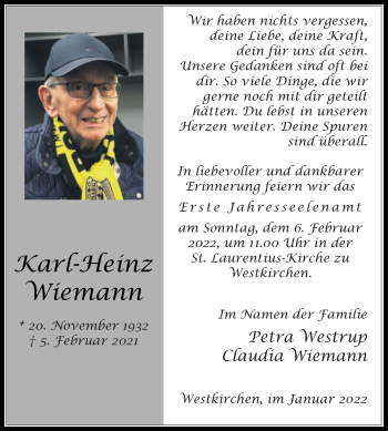 Traueranzeige von Karl-Heinz Wiemann von Die Glocke