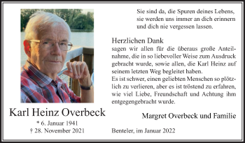 Traueranzeige von Karl Heinz Overbeck von Die Glocke