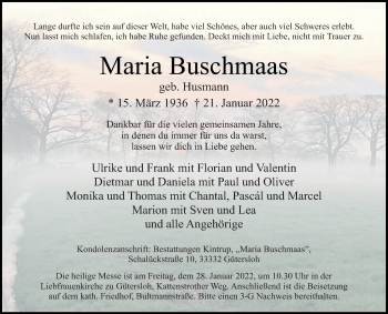 Traueranzeige von Maria Buschmaas von Die Glocke