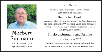 Traueranzeige von Norbert Surmann von Die Glocke