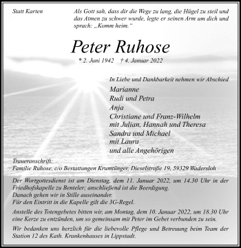 Traueranzeige von Peter Ruhose von Die Glocke