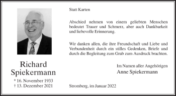 Traueranzeige von Richard Spiekermann von Die Glocke