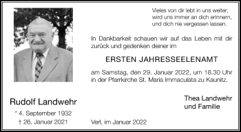 Traueranzeige von Rudolf Landwehr von Die Glocke