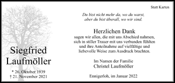 Traueranzeige von Siegfried Laufmöller von Die Glocke