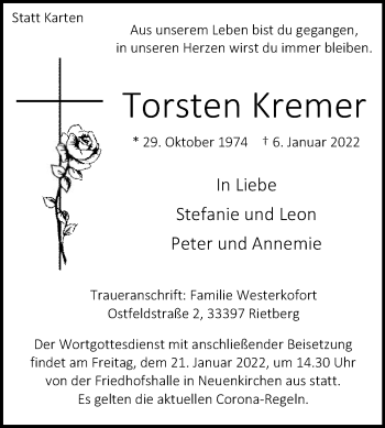 Traueranzeige von Torsten Kremer von Die Glocke